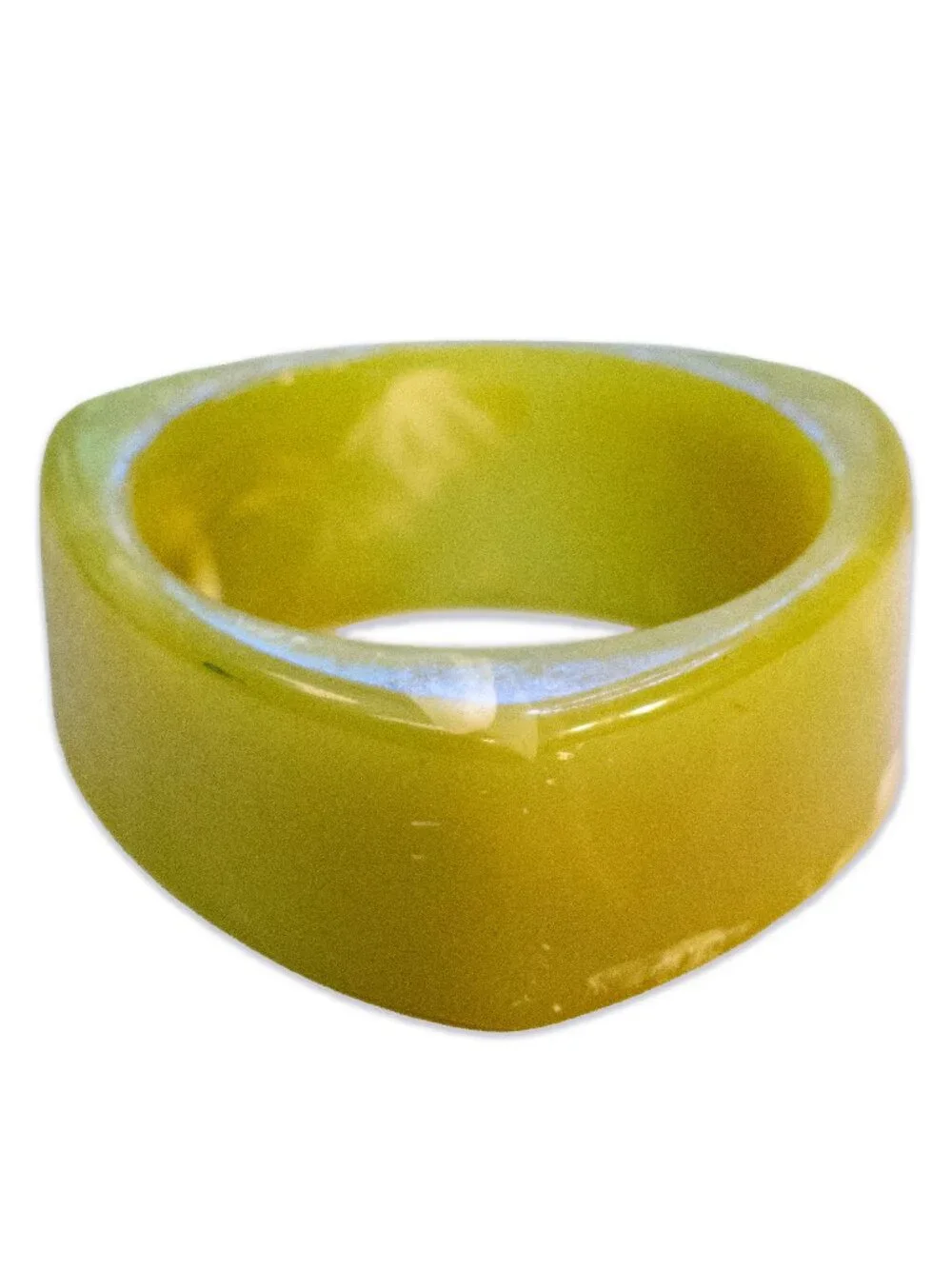 Triangular Green Jade Bangle Light Green with White Marbling